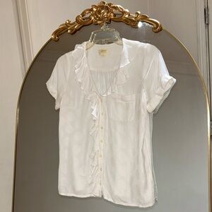 Anthropologie White Ruffle Blouse